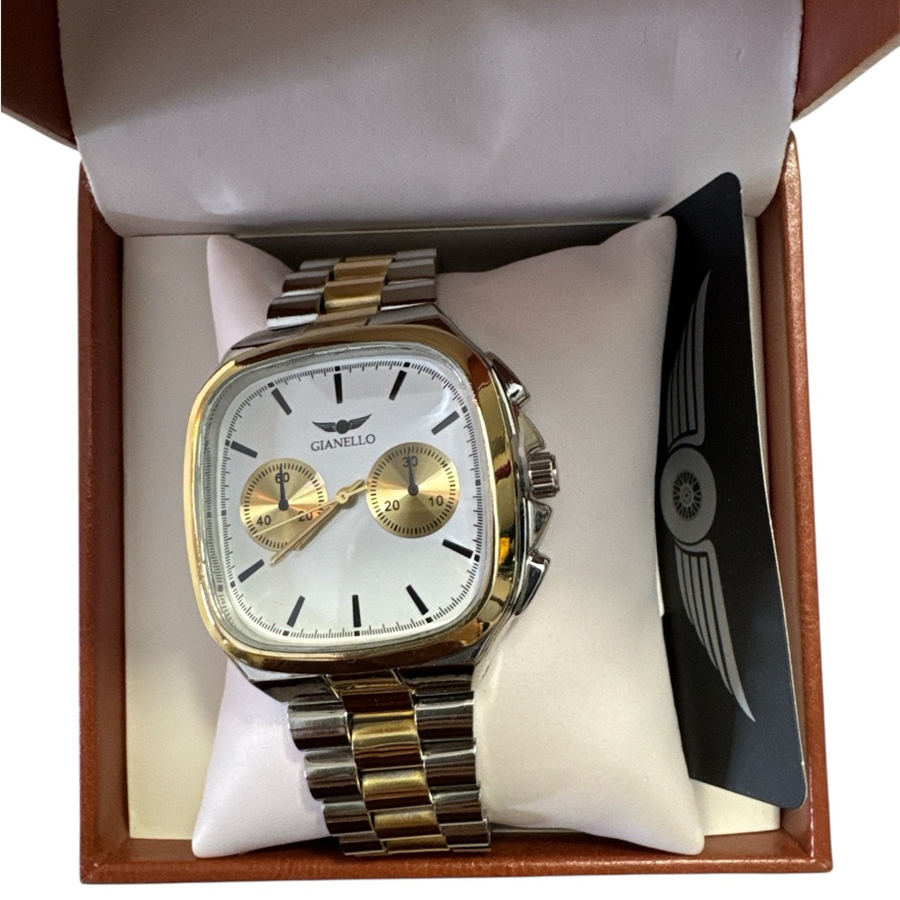 Gianello Square Fusion 42 Chrono Two tone Men Stainless Steel Watch - Picture 2 of 5